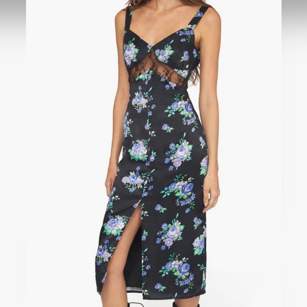 We Wore What Midi Floral Satin Slip in Small